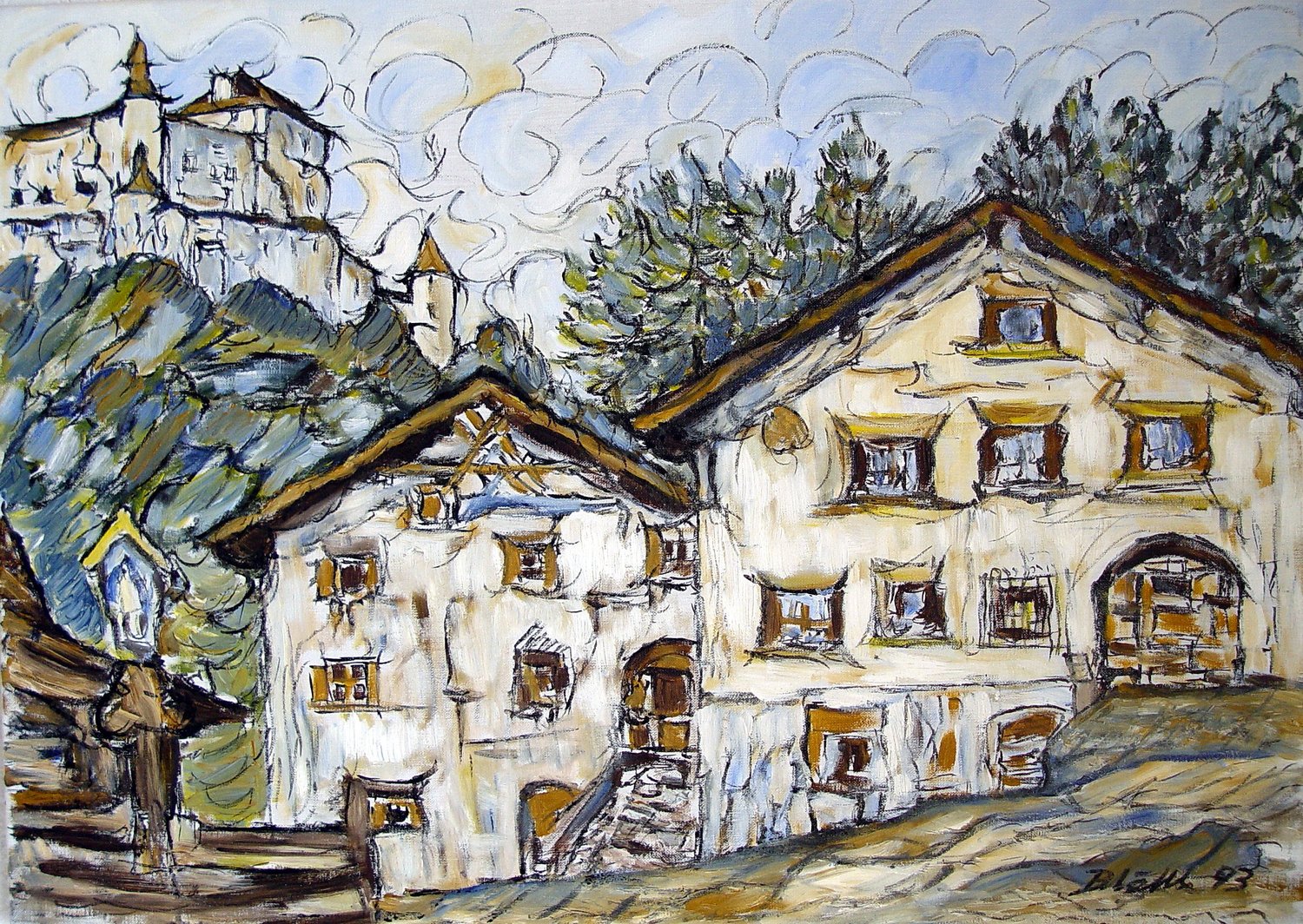 Bündnerhäuser mit Schloss Tarasp
